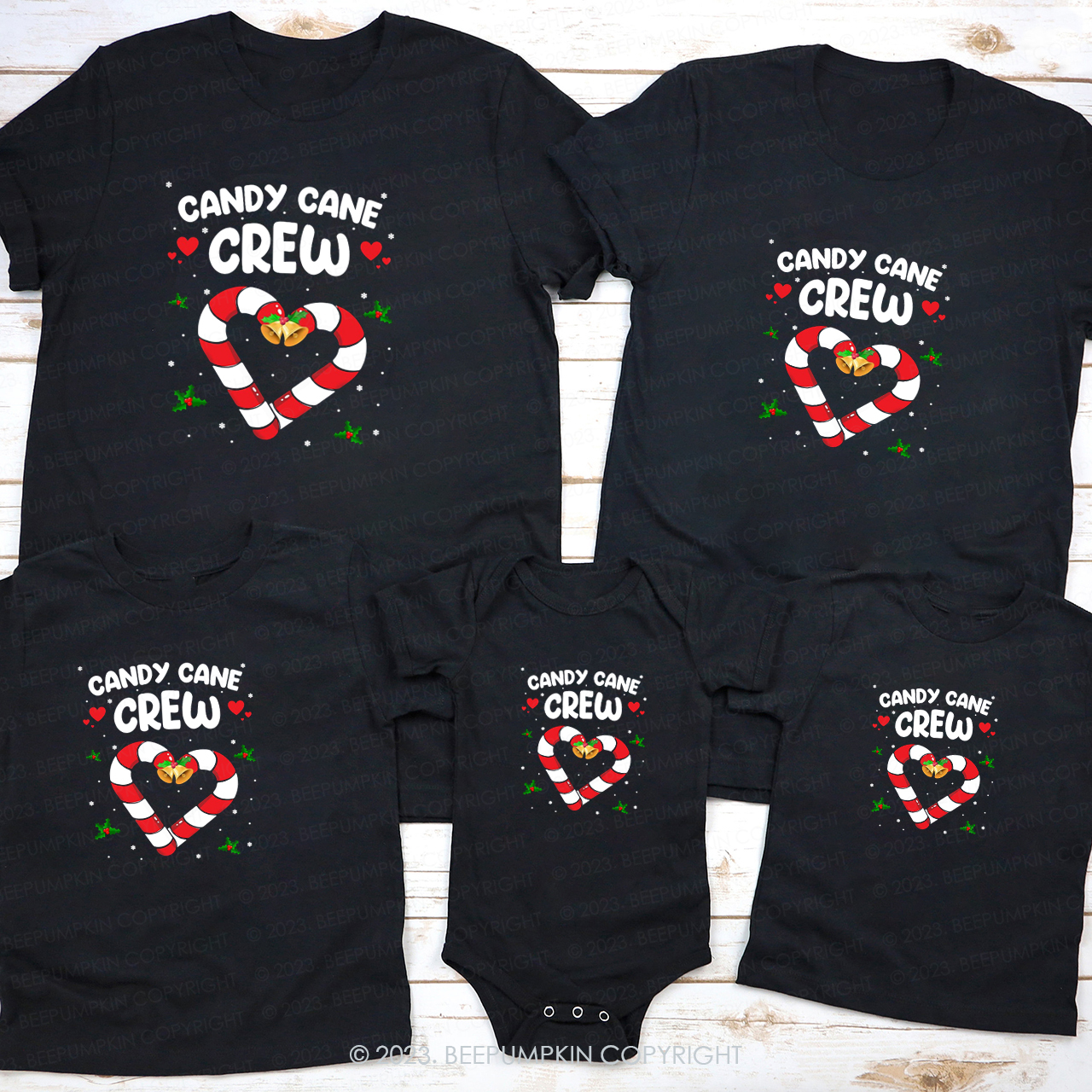Candy Cane Crew Sweat Heart Christmas Family T-Shirt
