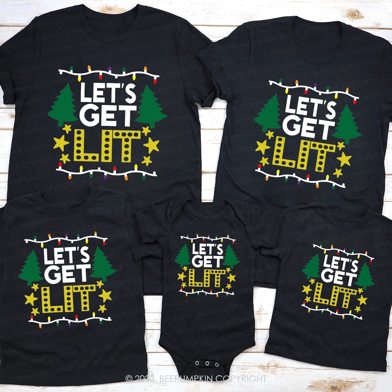 Funny Christmas Decor Let's get Lit Family Matching Shirts
