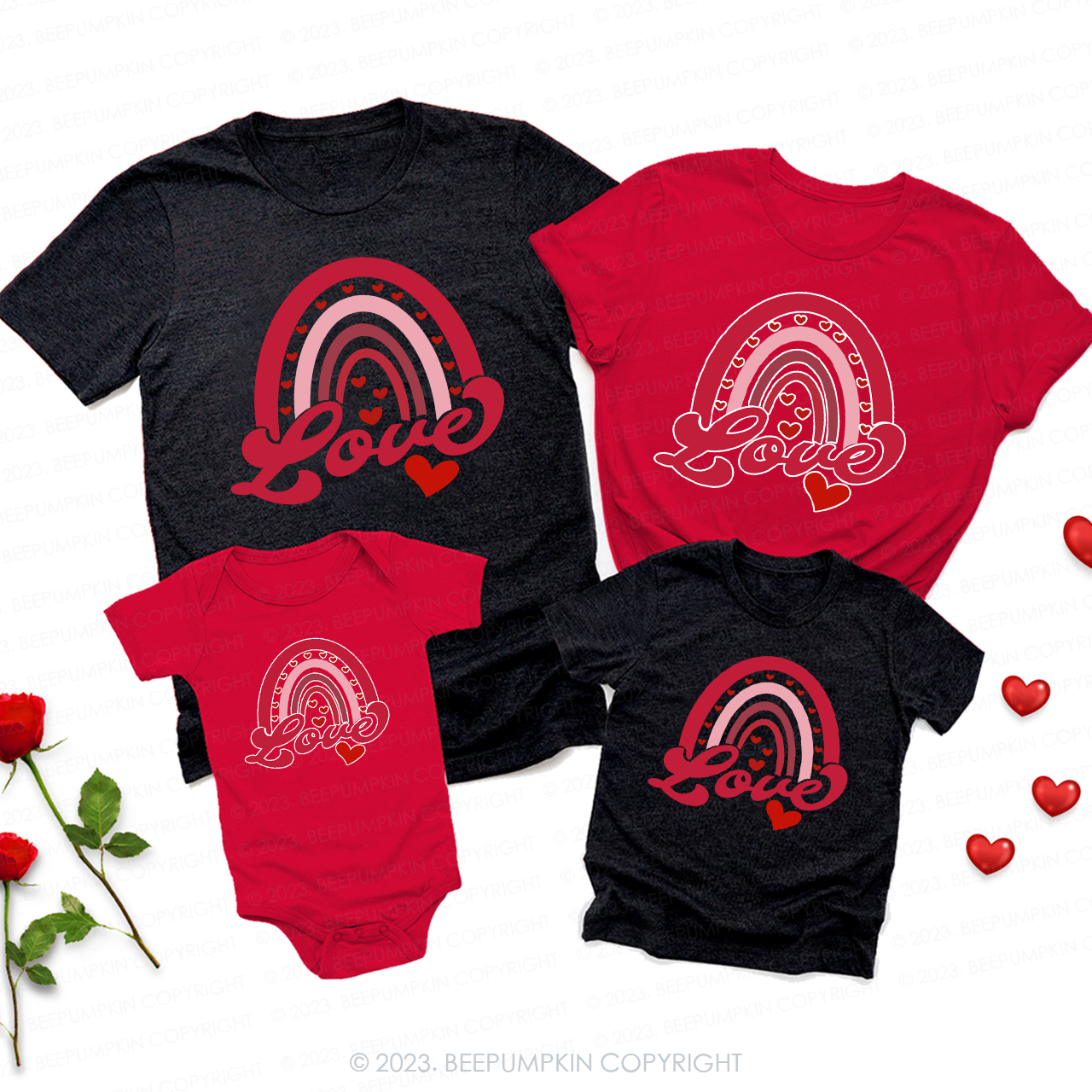 Rainbow&Love Valentine's Day Family Matching Shirts