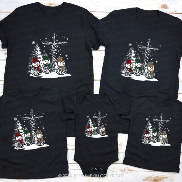 Faith Hope Love Jesus Leopard Print Snowman Matching Shirts