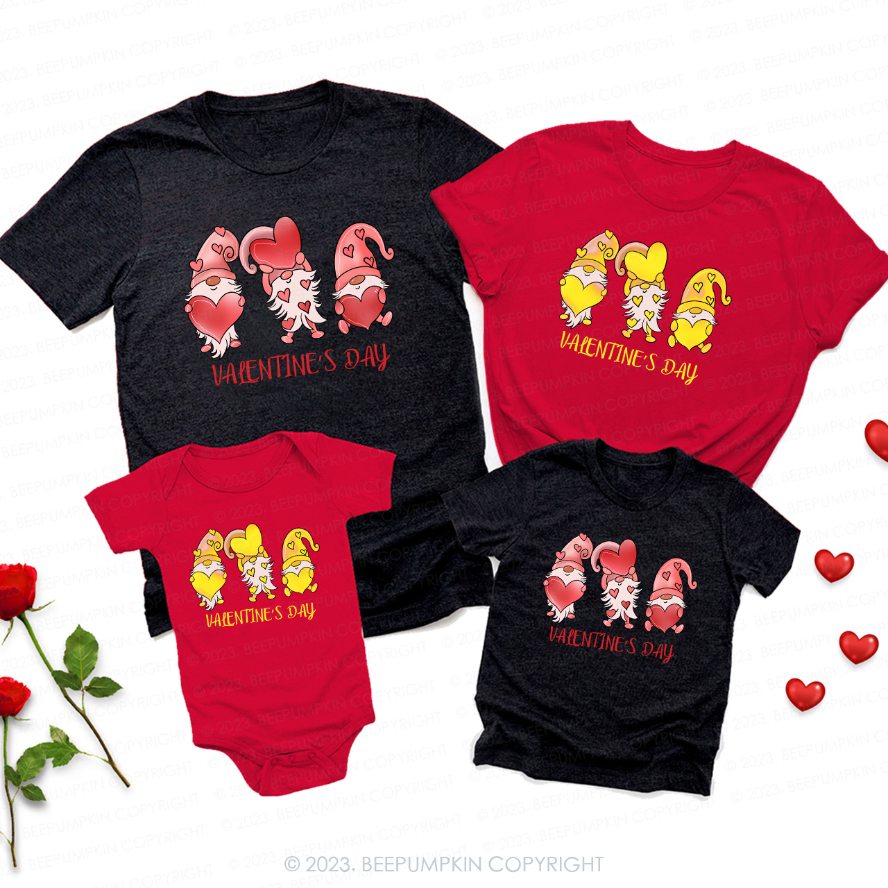 Happy Valentine Three Little Christmas Gnomes Family Matching Shirts