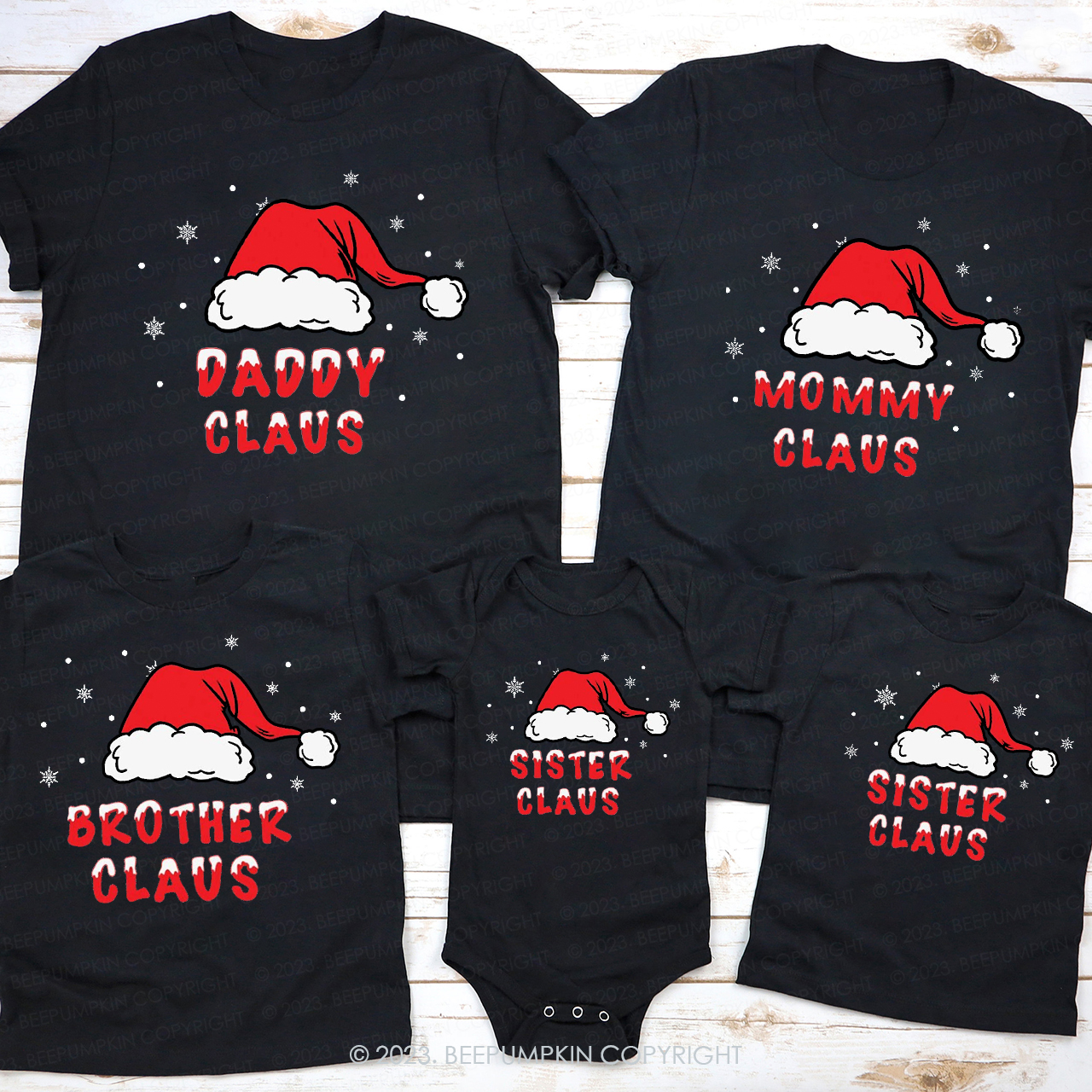 Personalized Claus Christmas Holiday Red Santa Hat Matching Shirt
