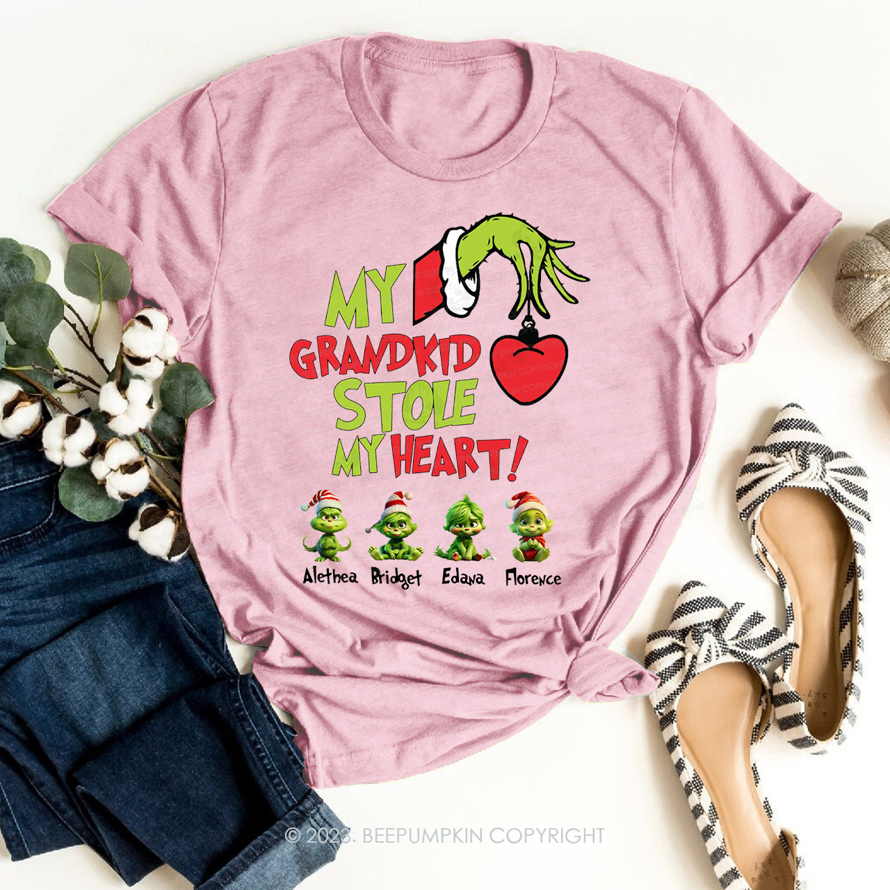 CUSTOM Christmas Mama Heart Kid Name T-Shirts