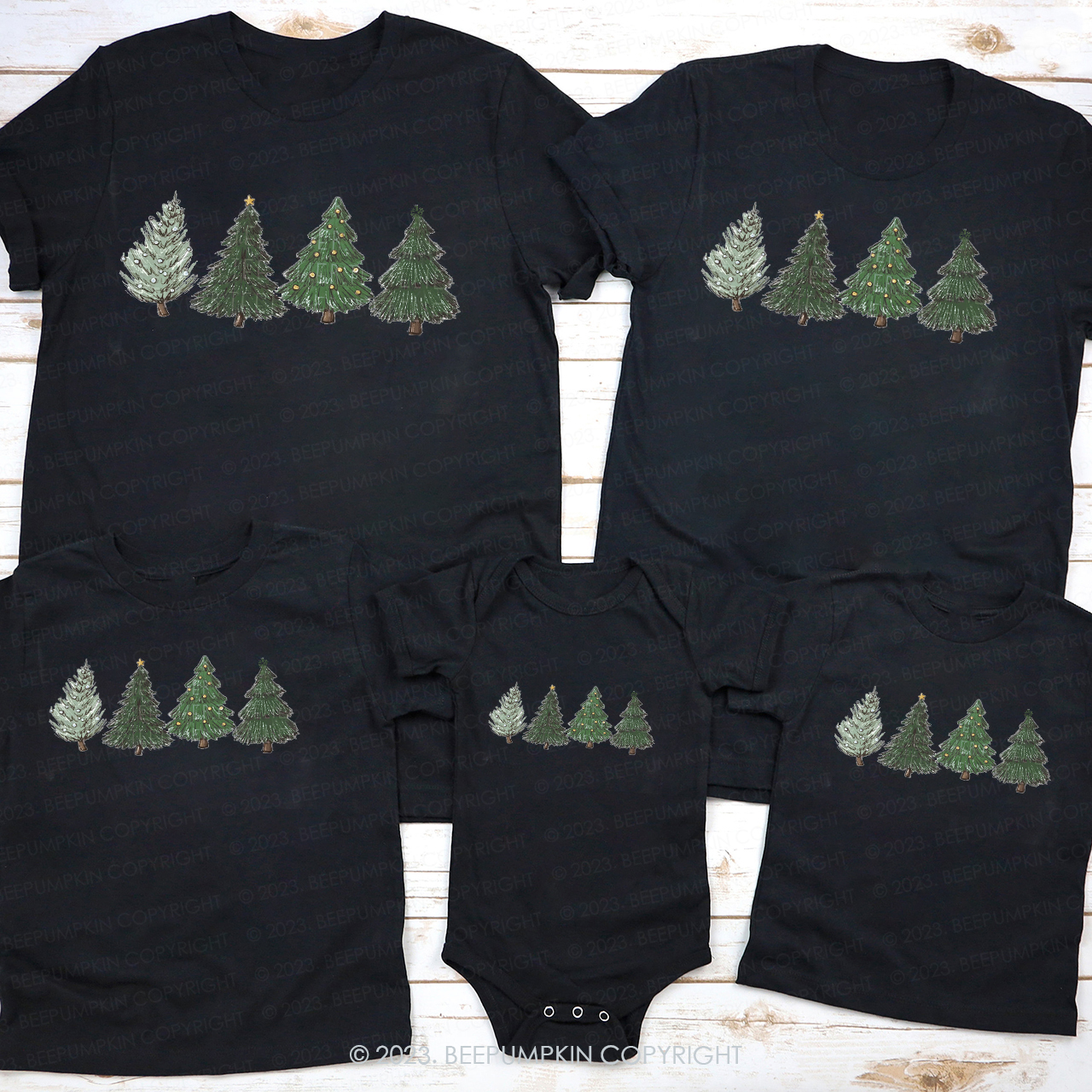 Four Christmas Tree in the Snow Holidays Matching Shirts