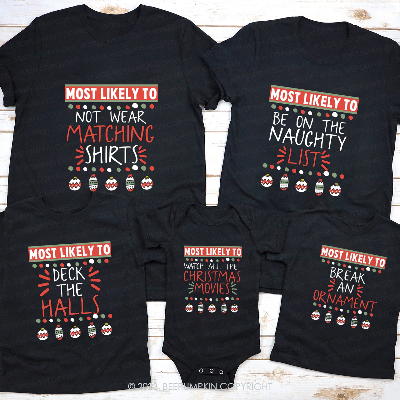 Christmas Most Likely to Under Neon Lights Matching Shirts