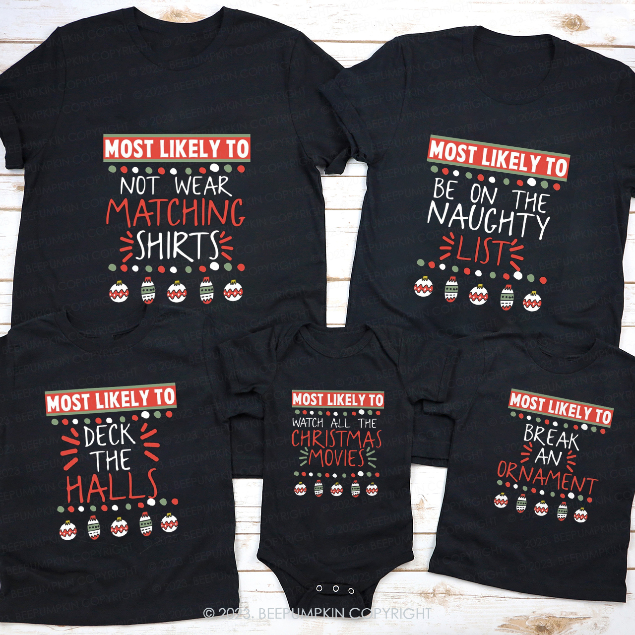Christmas Most Likely to Under Neon Lights Matching Shirts