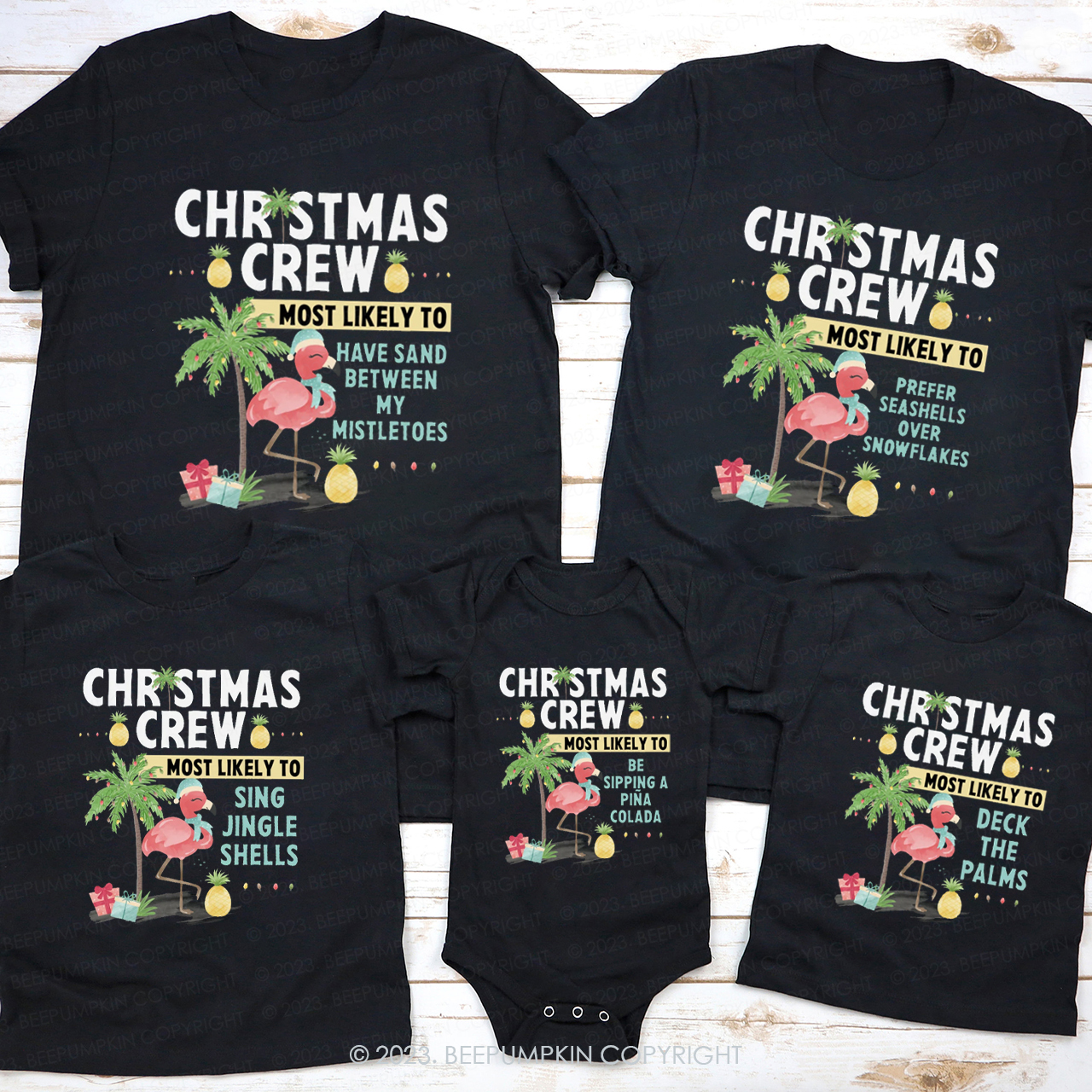 Christmas Crew Most Likely to Flamingos on Vacation in Hawaii Shirts