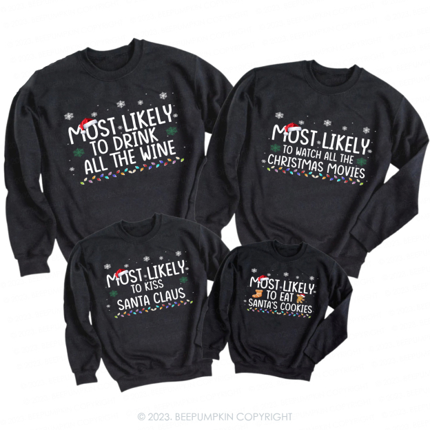 Most Likely To Funny Christmas Pajama Sweatshirts For Family