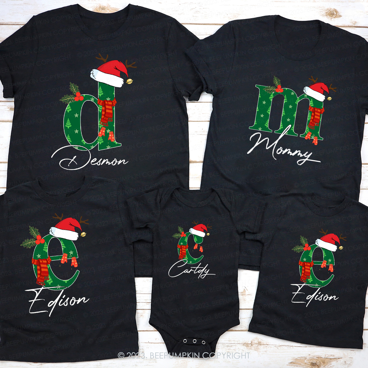 Personalized Lucky Monogrammed Family Christmas Matching Shirts