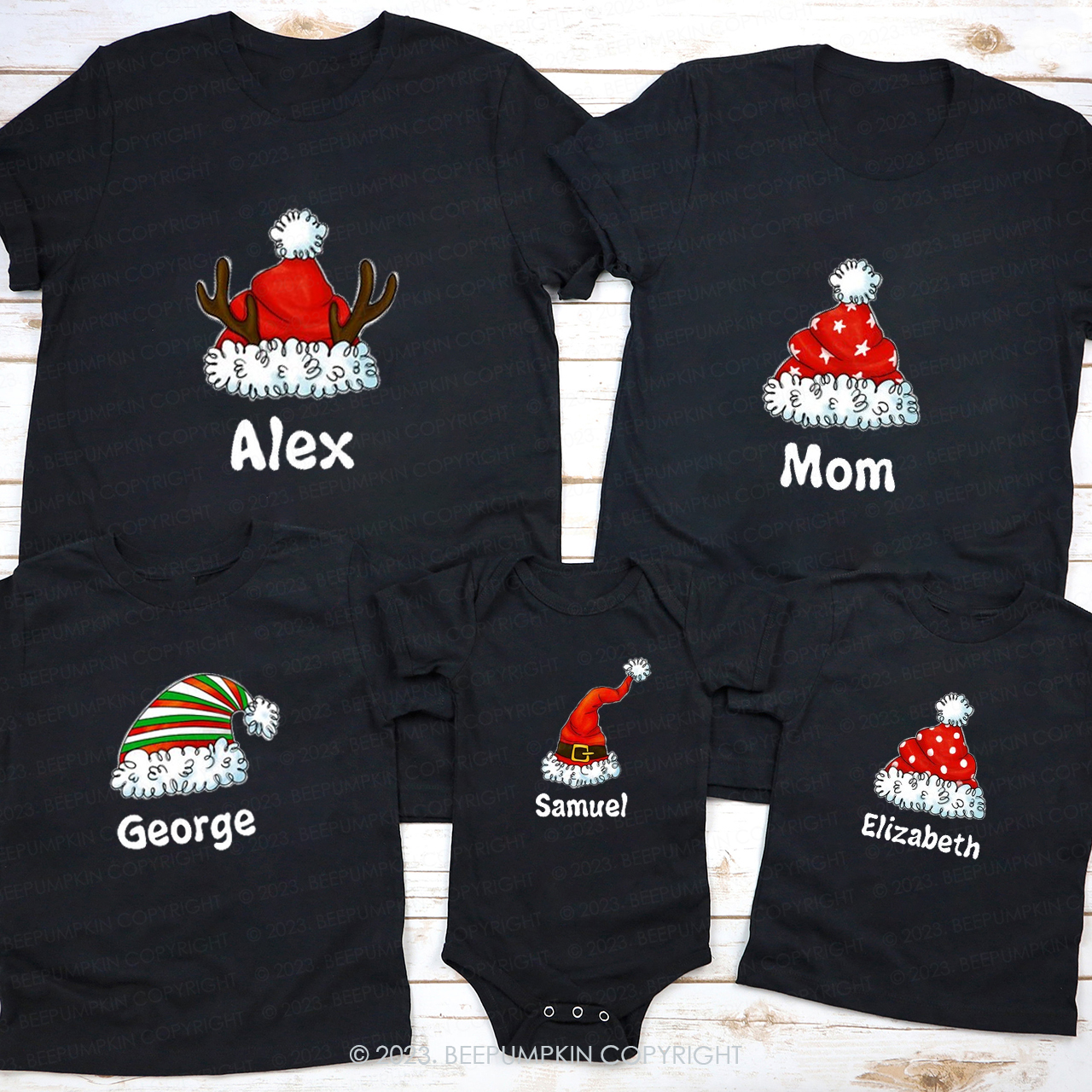 Personalized Cute Christmas Hat with Customized Name Matching Shirts