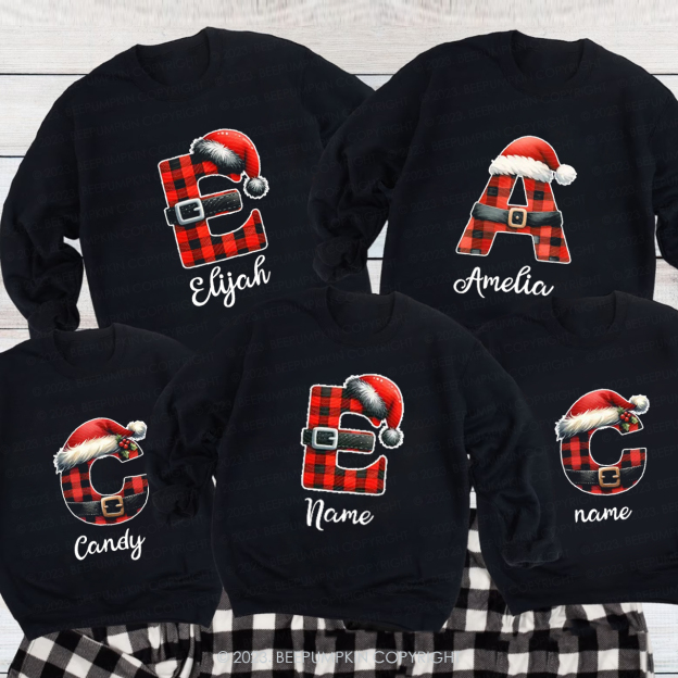 Personalized Reindeer Santa Claus Christmas Plaid Letters Sweatshirts