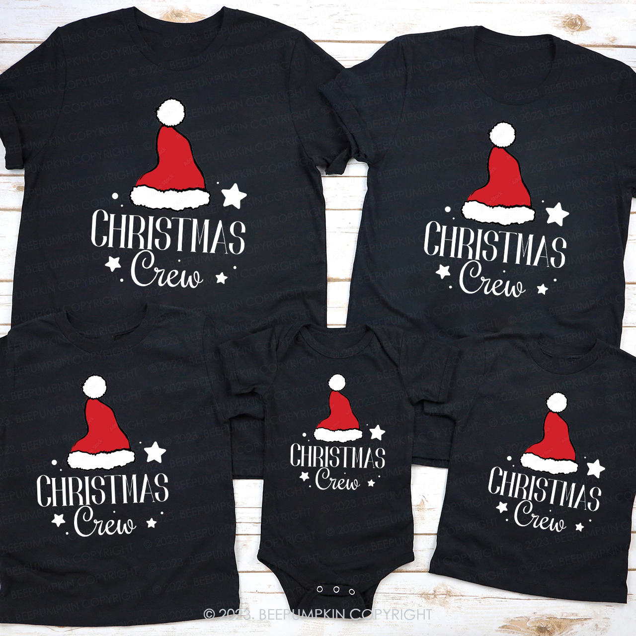 Christmas Crew Cute Santa Hat Family Matching Shirts