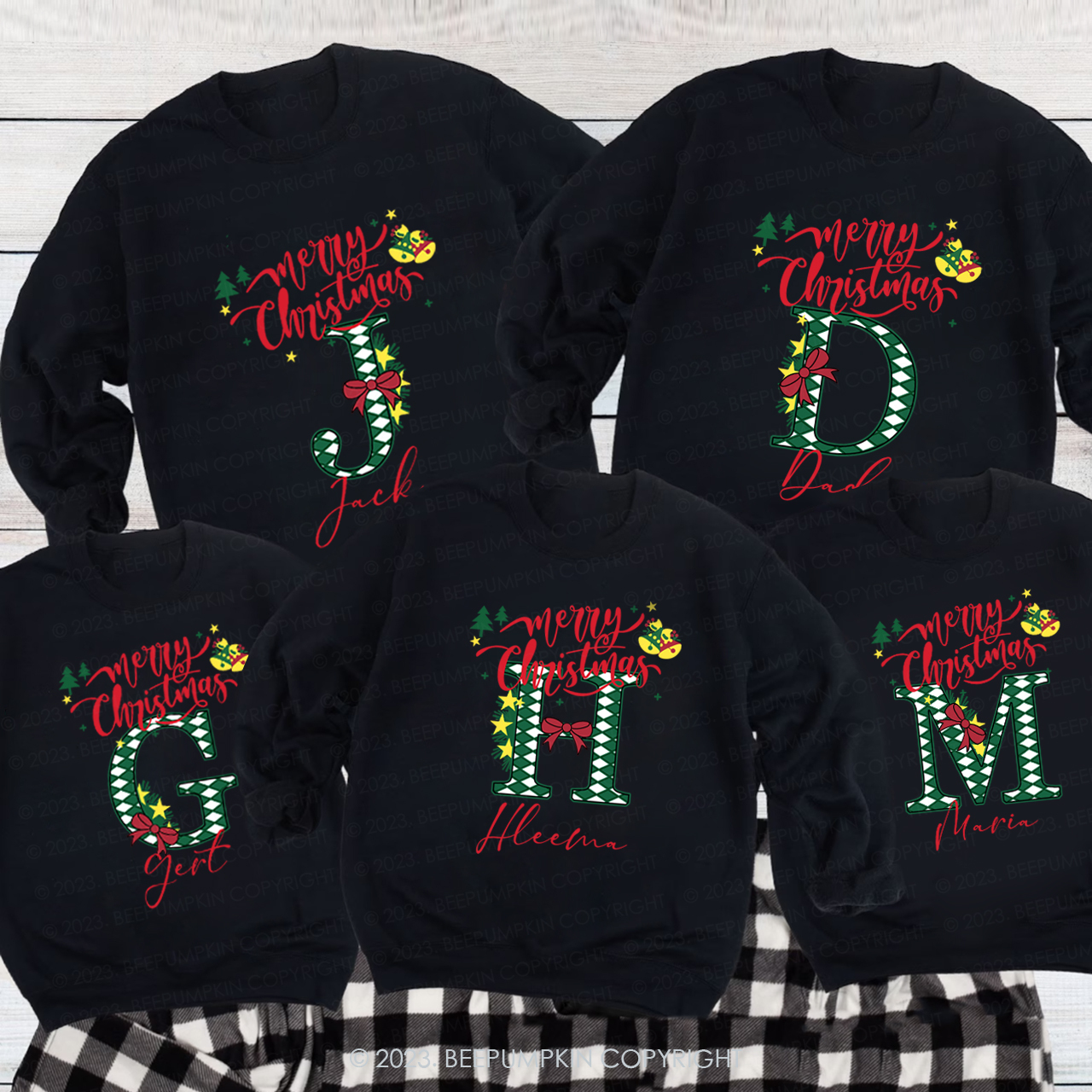 Personalized Christmas Alphabet Family Sweatshirts