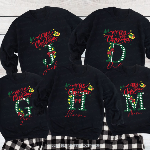Personalized Christmas Alphabet Family Sweatshirts