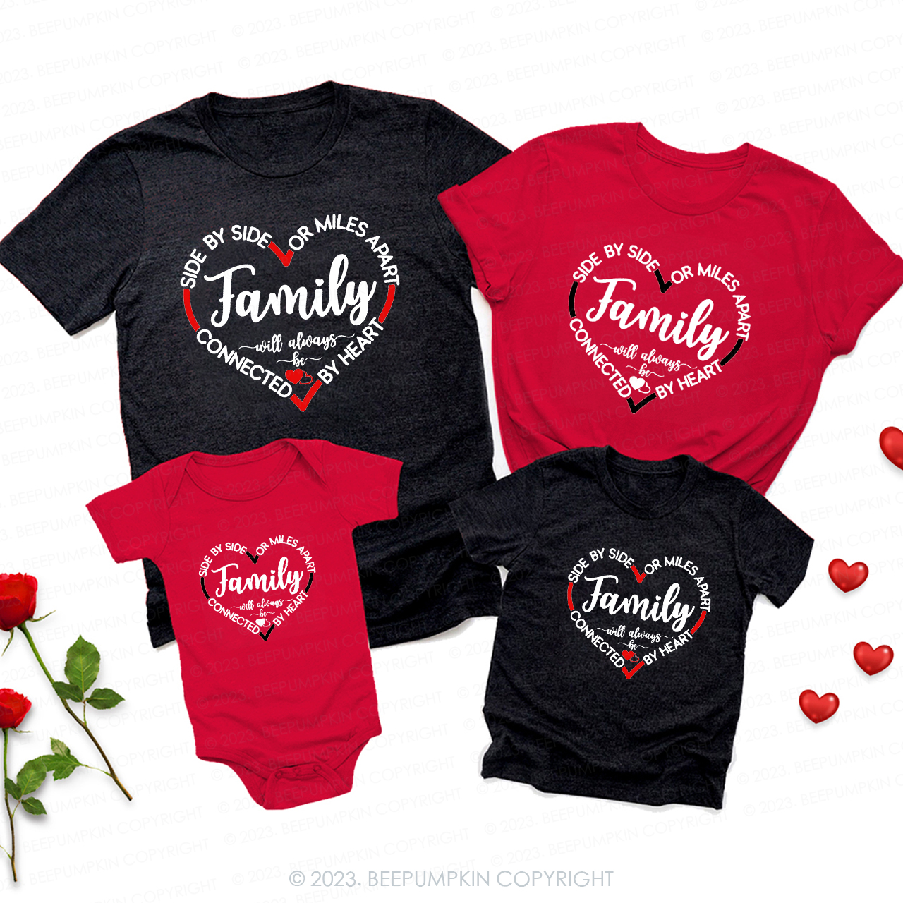 Side By Side Valentine Family Matching Shirts