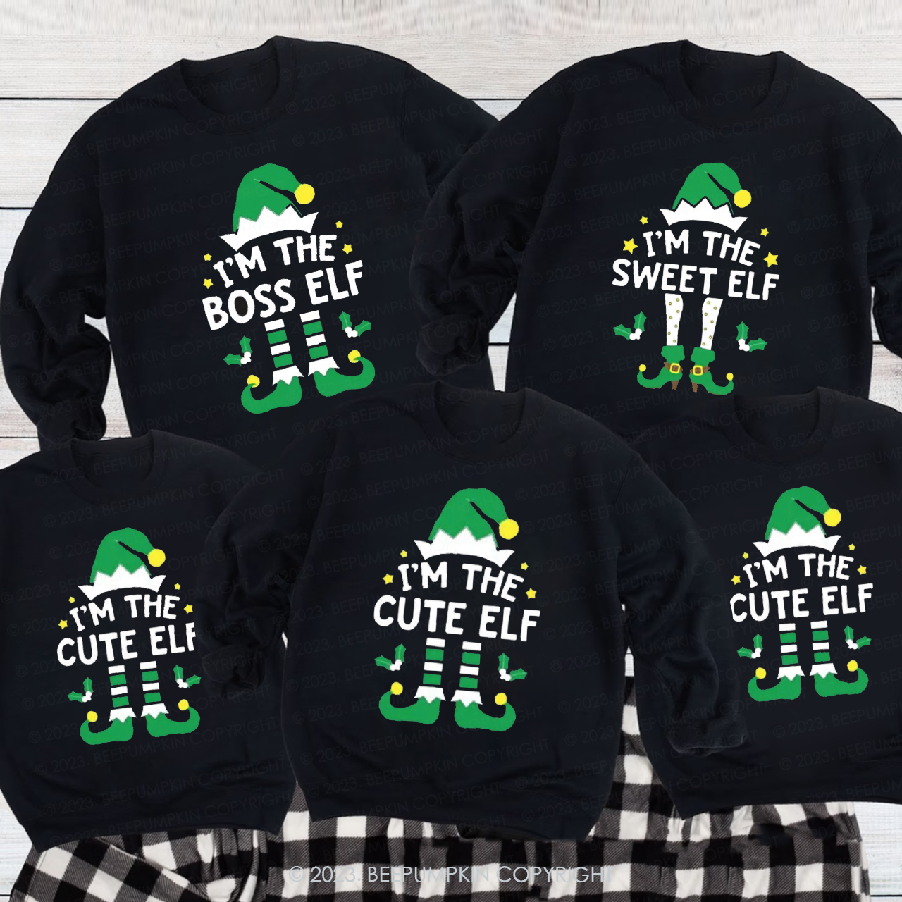 Christmas green elf Family Matching Sweatshirts