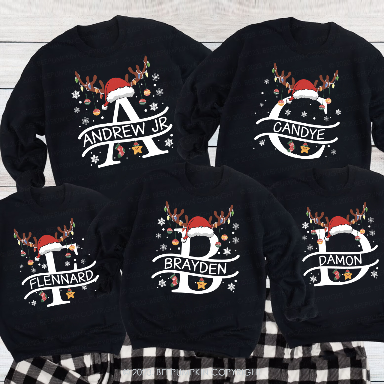 Personalized Christmas Elk Family Matching Shirts Sweatshirts