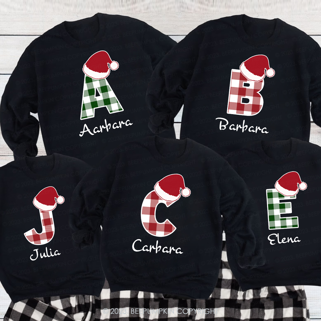 Personalized Monogrammed Plaid Christmas Family Sweatshirts
