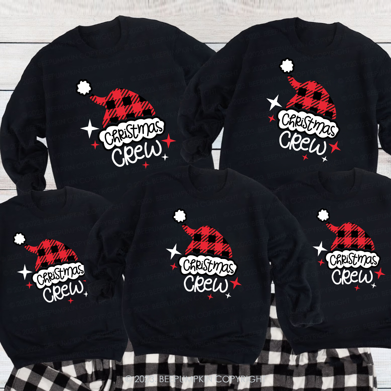 Christmas Hat Design Crew Family Sweatshirts