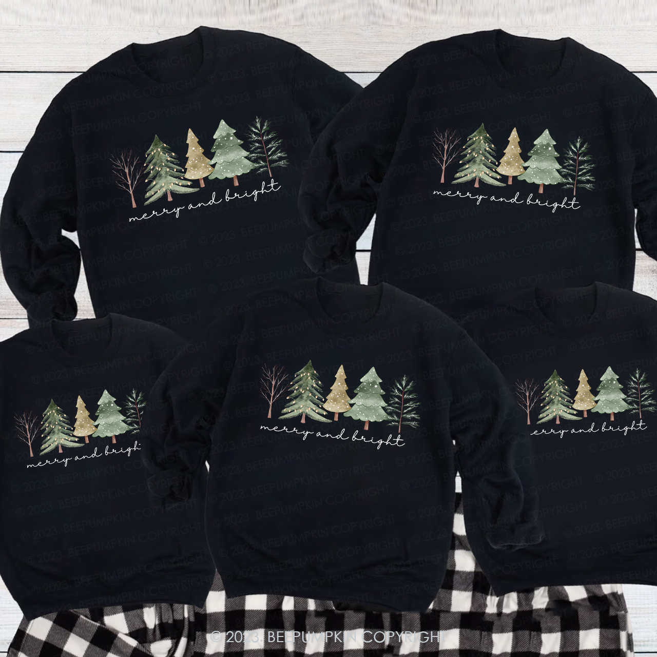 Merry And Bright Trees Christmas Family Sweatshirts