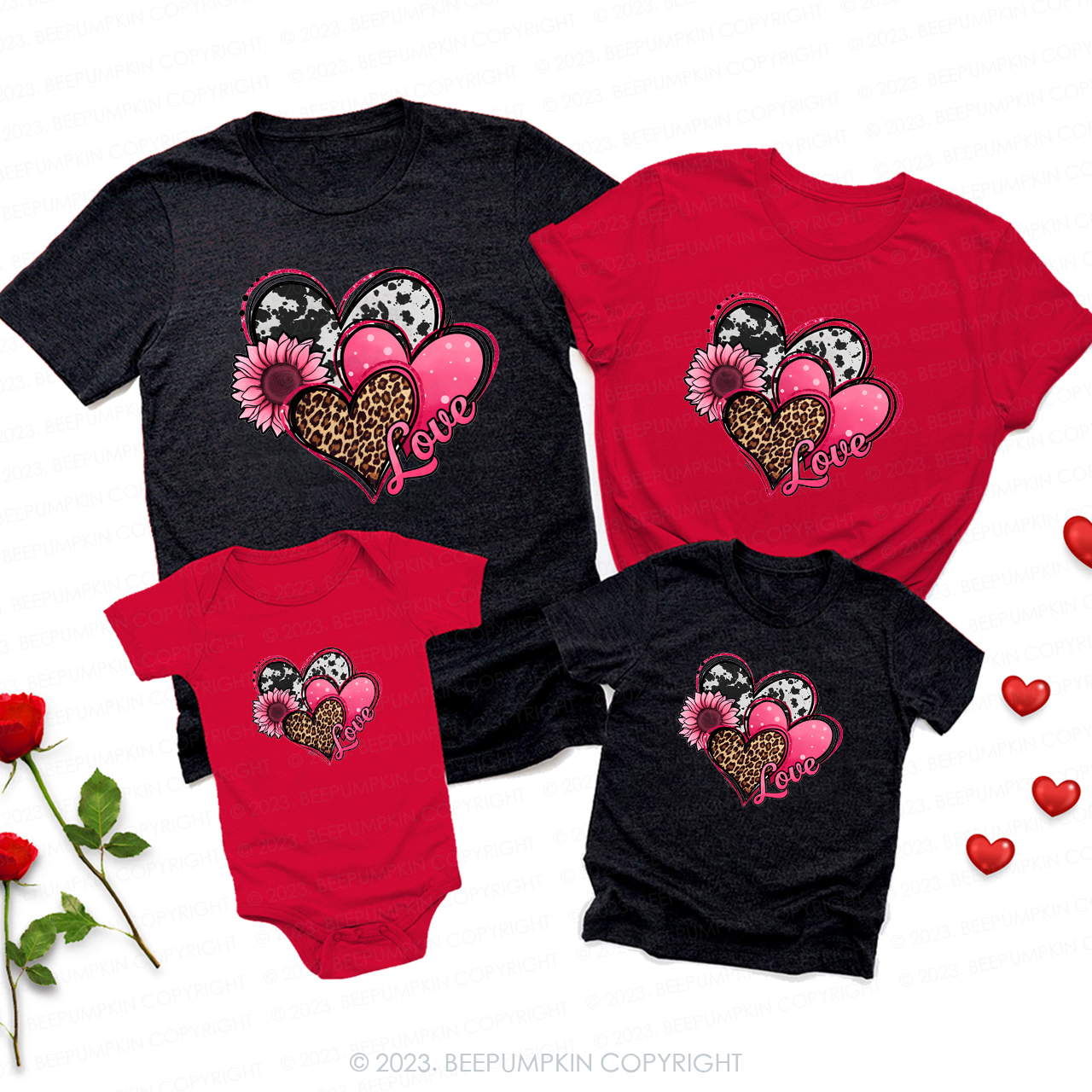 Valentines Day Western Hearts And Sunflower Family Matching Shirts