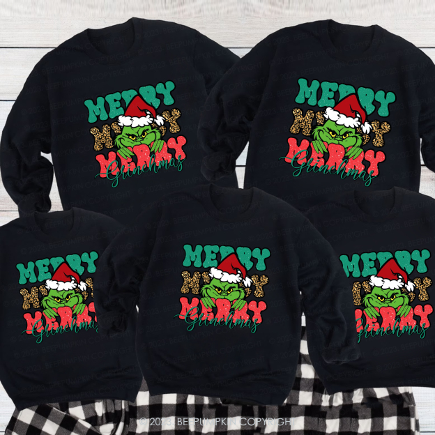 Merry Merry Christmas Family Matching Grinch Sweatshirts