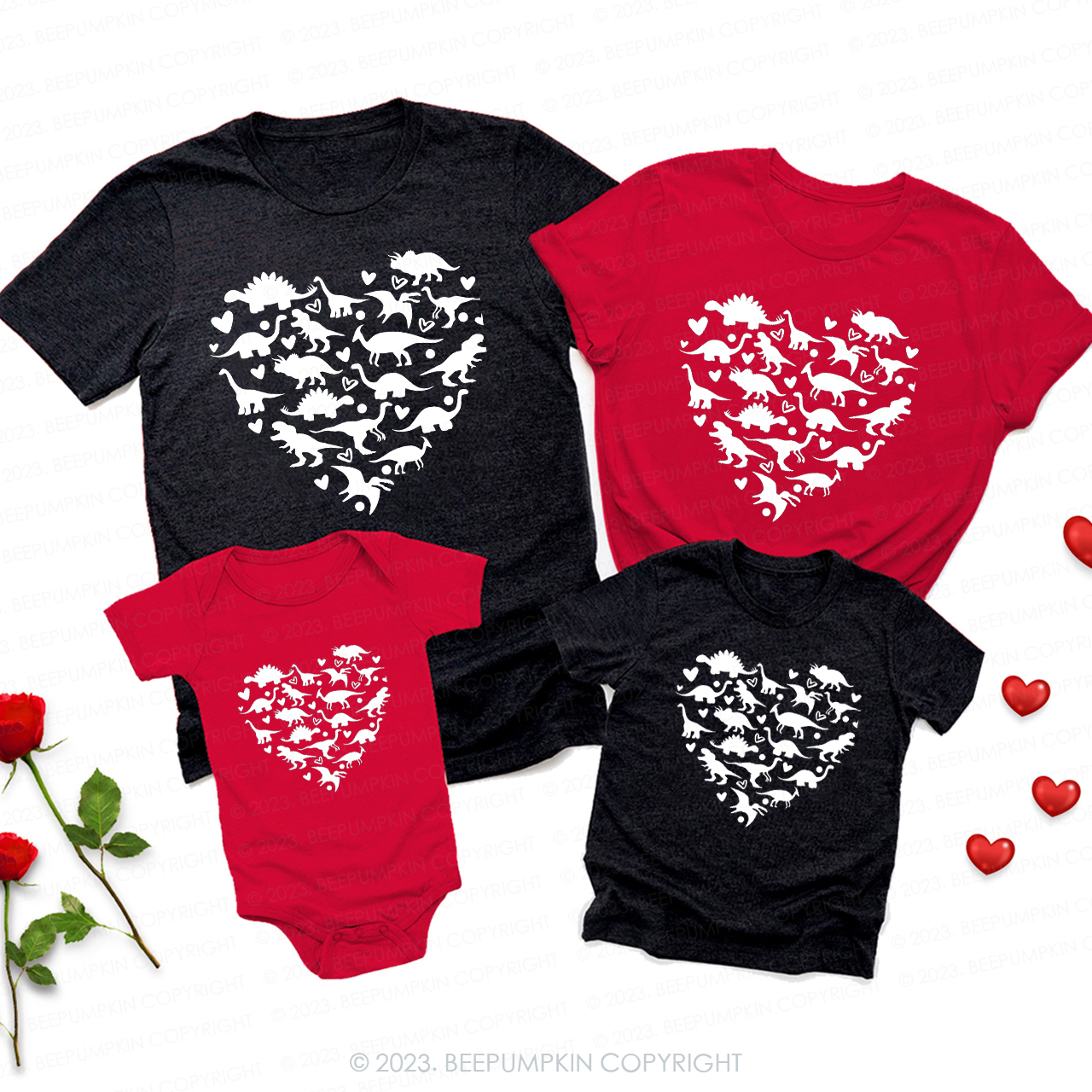 Valentine Dinosaur Heart Family Matching Shirts