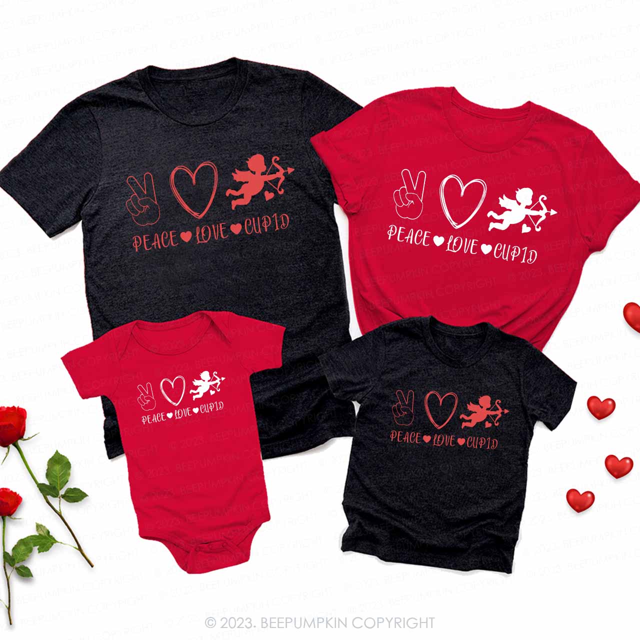 Peace Love Cupid Valentine's Day Family Matching Shirts