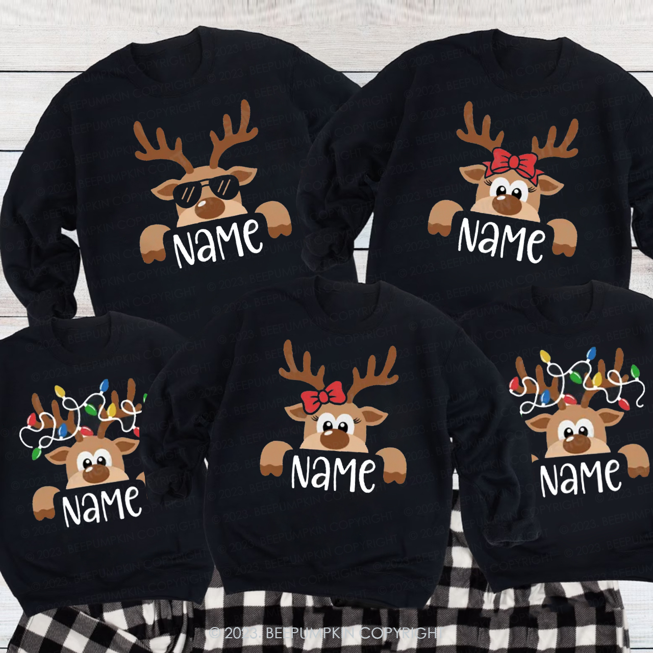 Personalized Cute and Funny Moose Christmas Family Sweatshirts