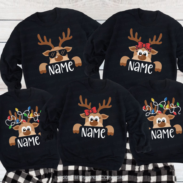 Personalized Cute and Funny Moose Christmas Family Sweatshirts