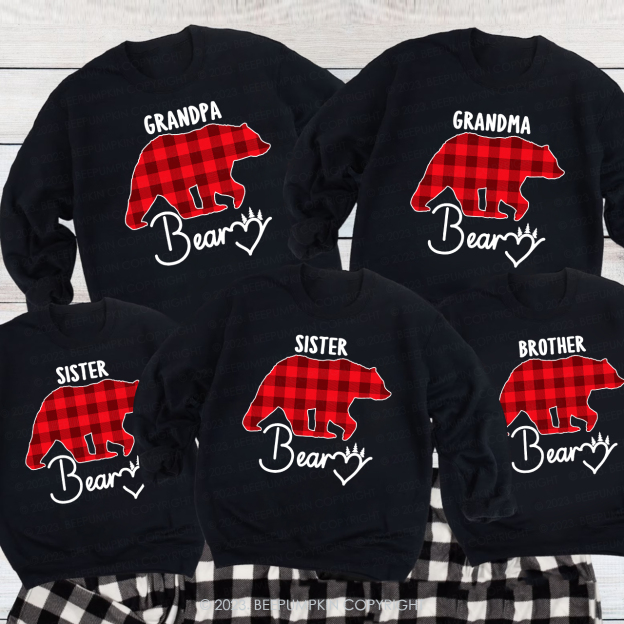 Red Buffalo Plaid Heart Bear Christmas Family Matching Sweatshirt