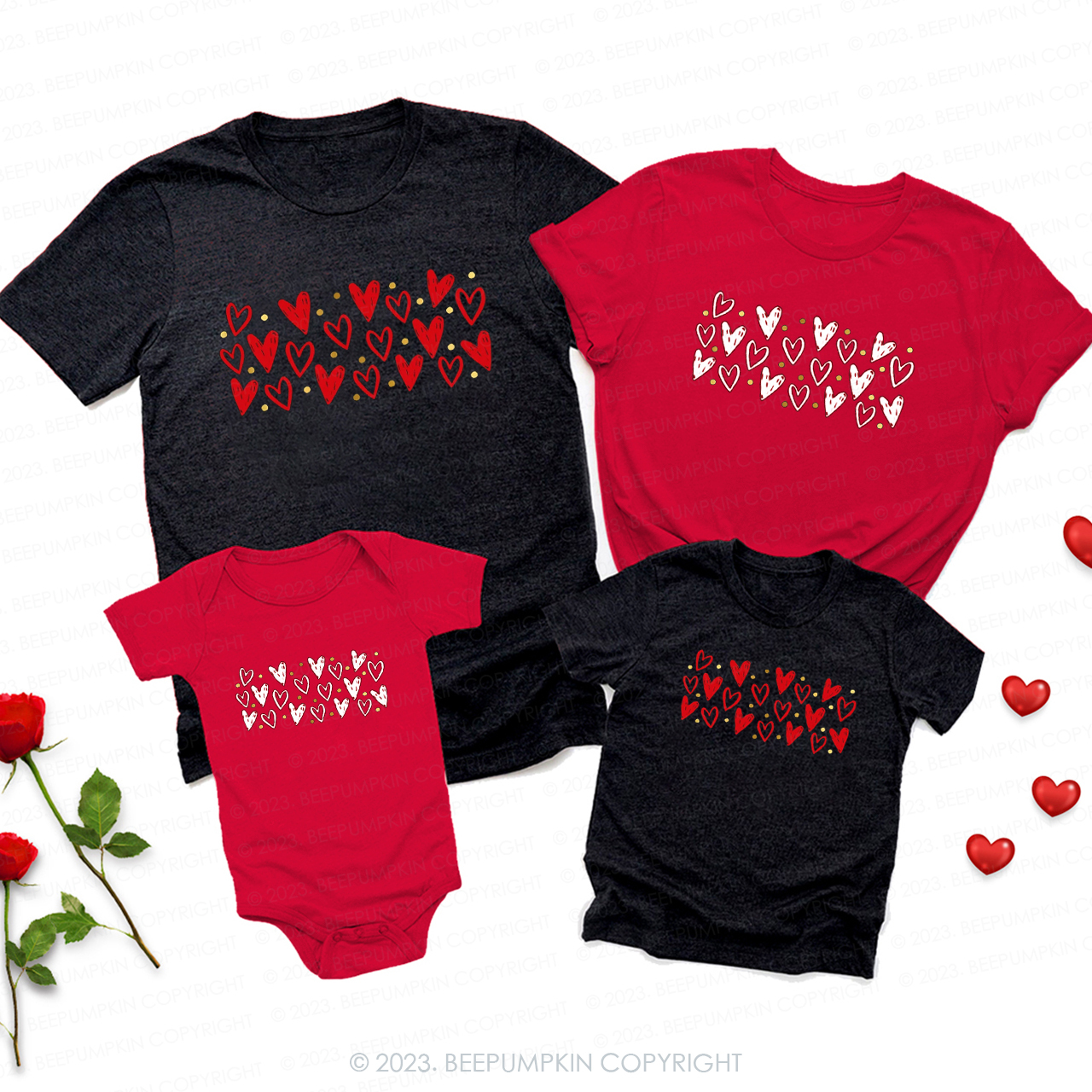 Red Hearts Hot Valentines Matching Shirts