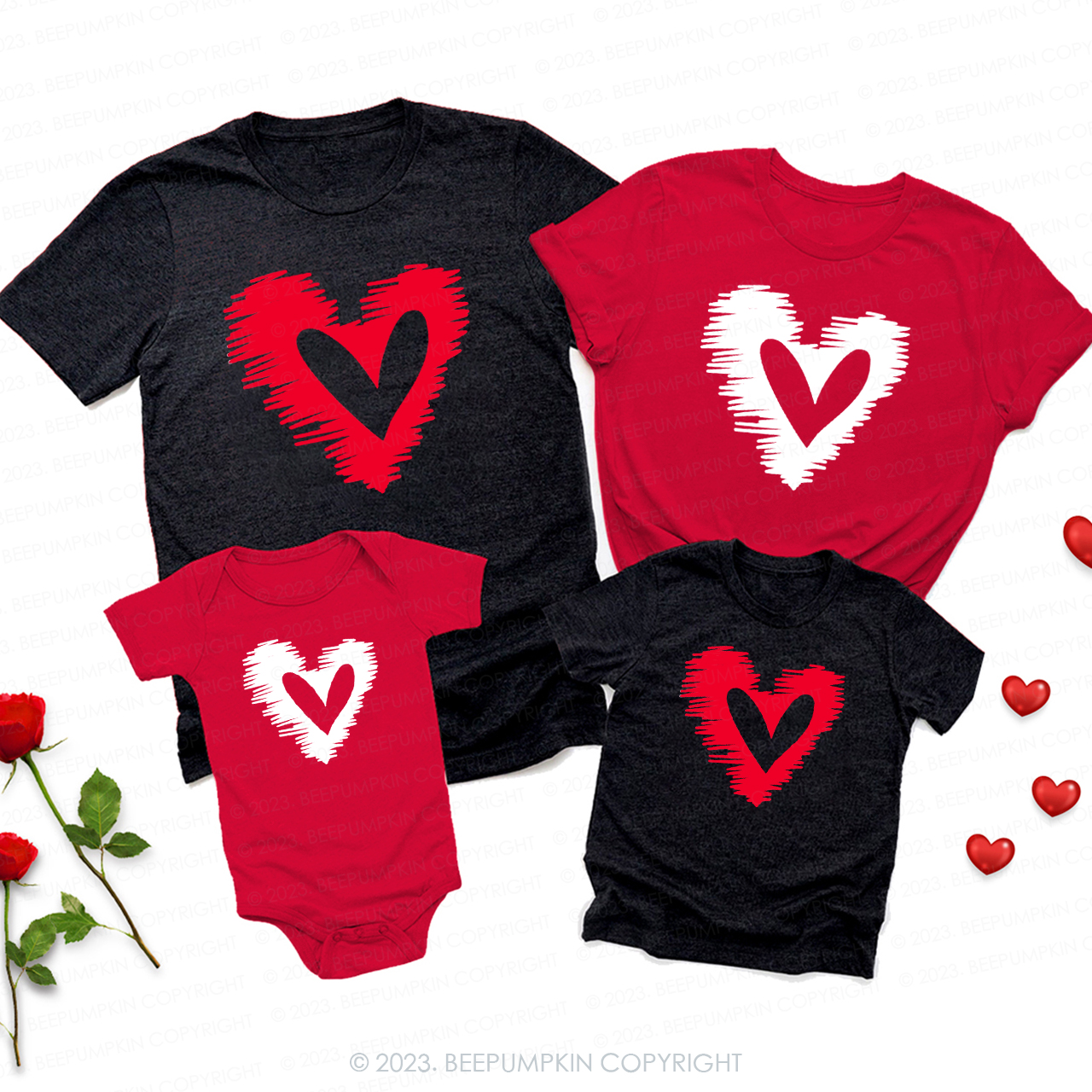 Heart Brush Valentines Day Matching Shirts