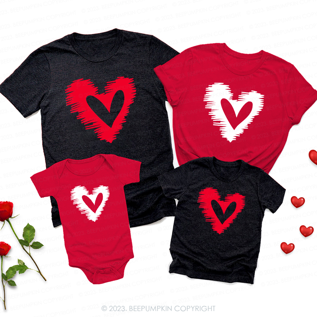Heart Brush Valentines Day Matching Shirts