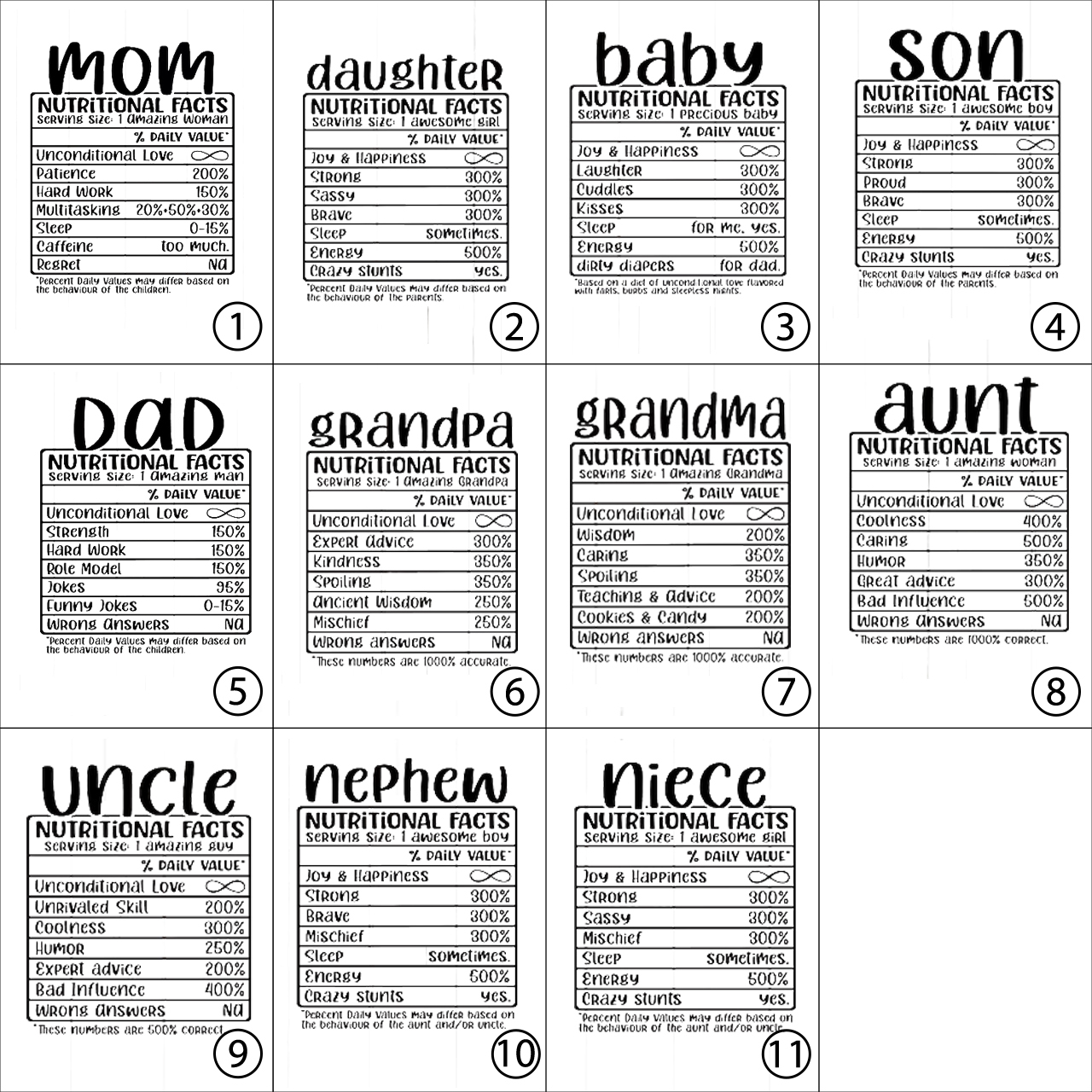 Funny Family Nutrition Facts Family Matching Shirts