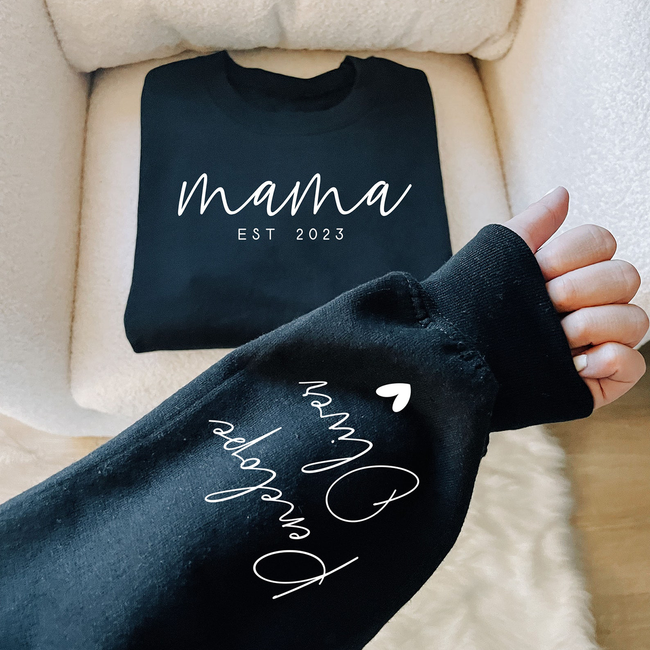 Personalized Minimalist Sweatshirt With Date And Children Name