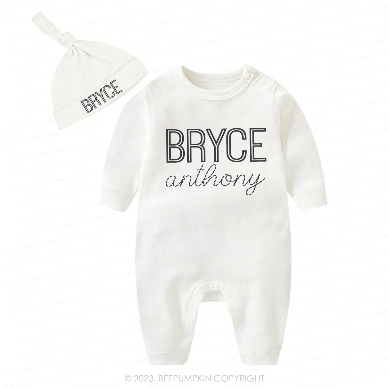 Personalized Name Gender Romper Hat Set