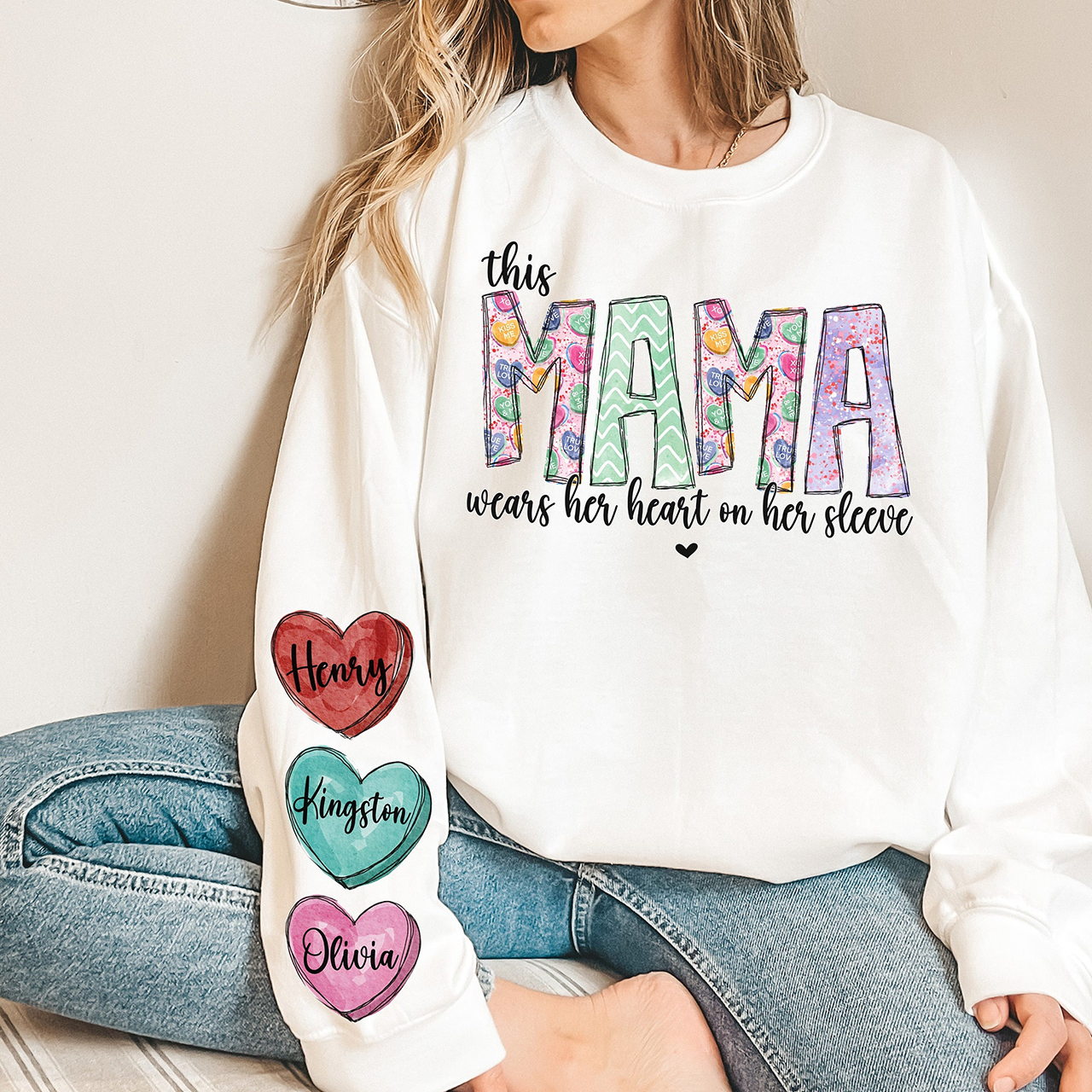 Personalized Wears Her Heart On Her Sleeve Sweatshirts