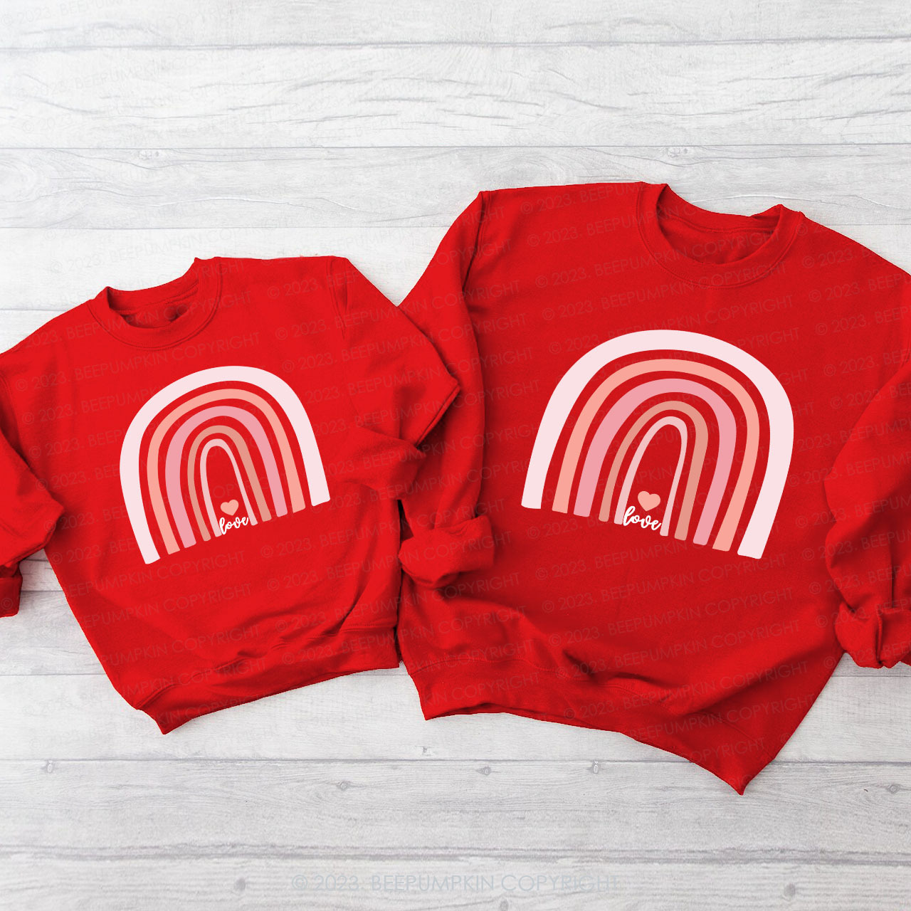 Rainbow Love Heart Valentine's Day Family Gift Sweatshirts