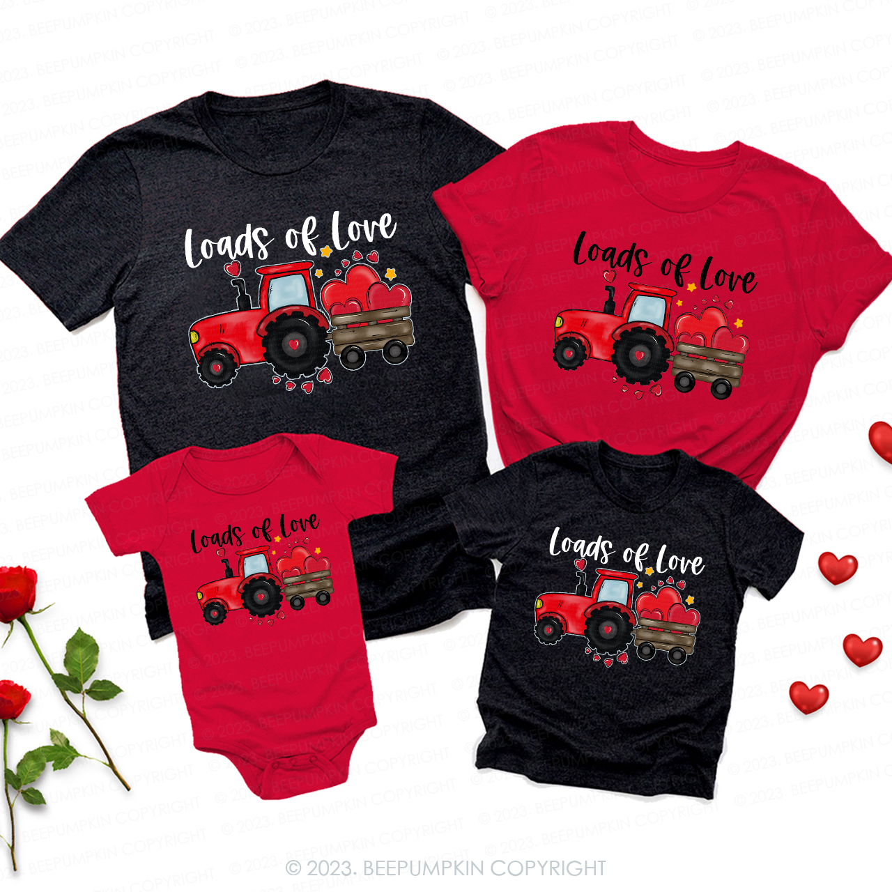 Loads Of Love Tractor Valentines Day Shirts For Family