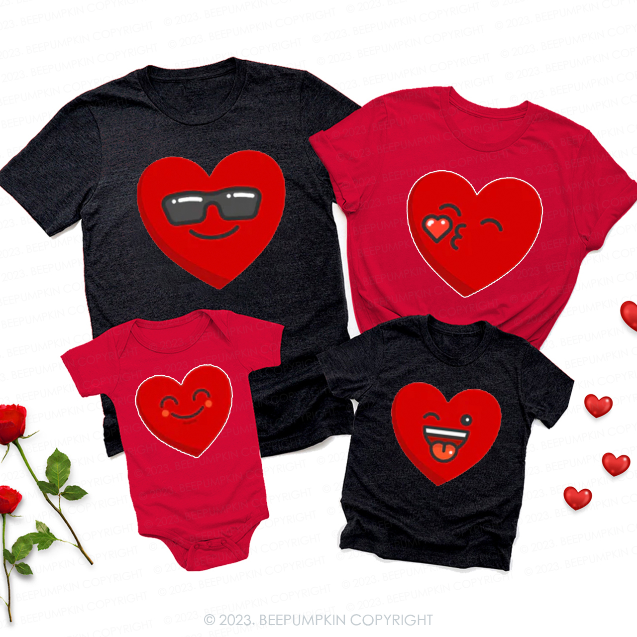 Heart Emoji Valentines Family Matching Shirts