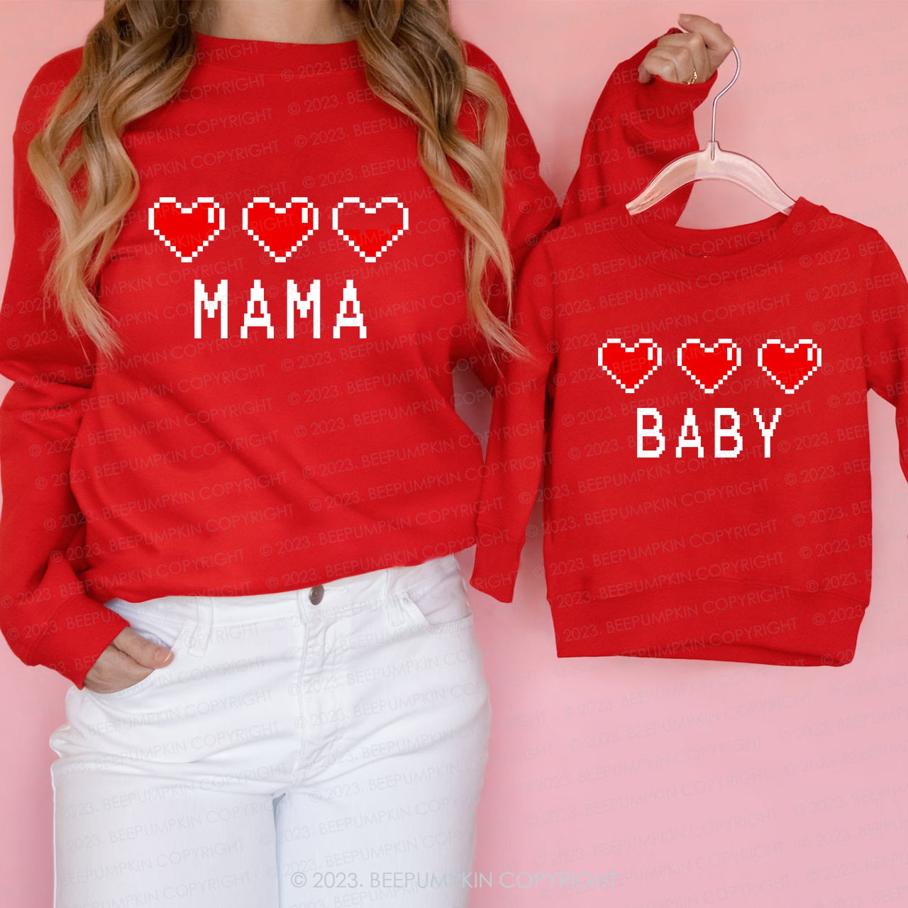 Personalized Pixel Heart Gift Valentine's Sweatshirts For Family