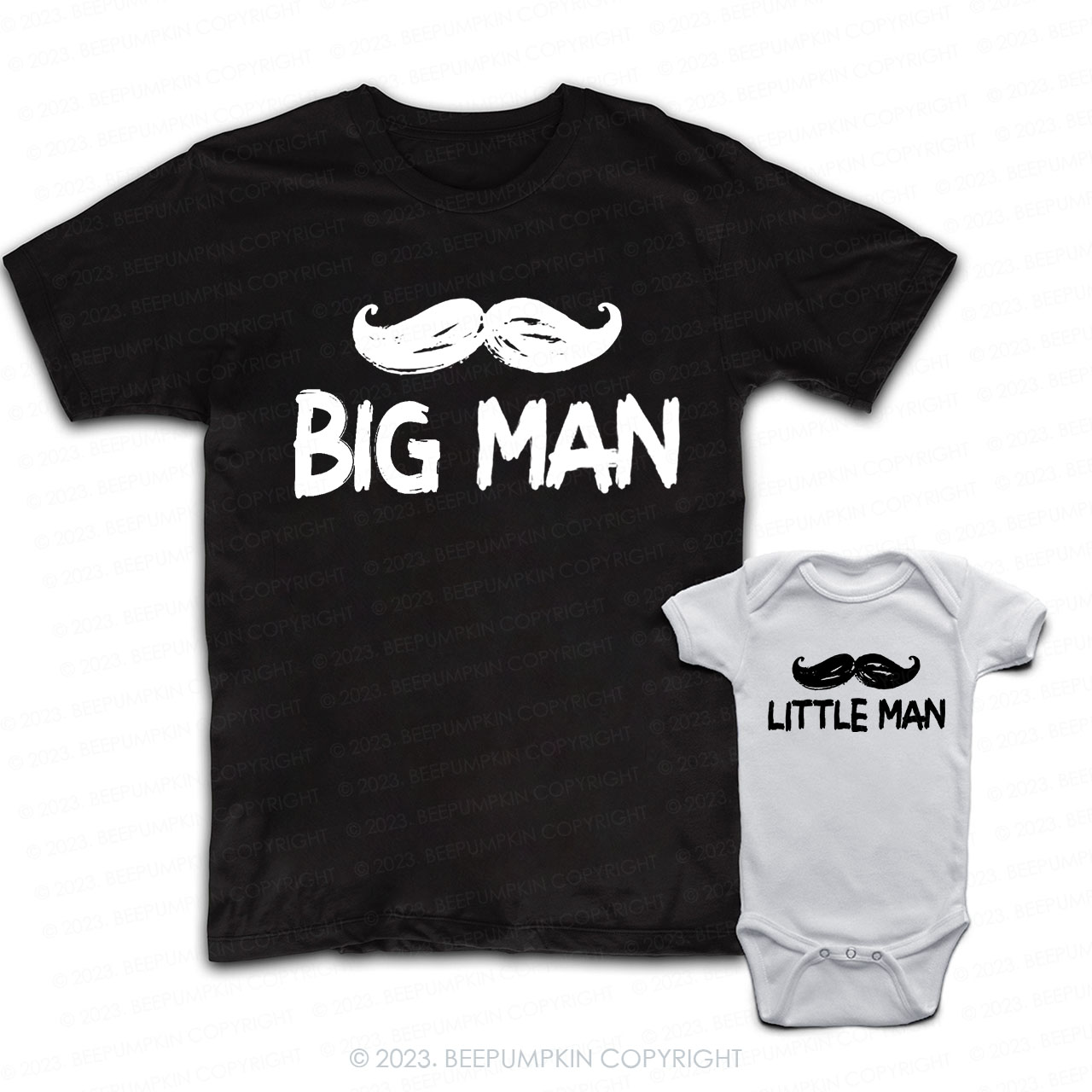 Mustache Big Man Little Man Matching Dad& Me Shirts