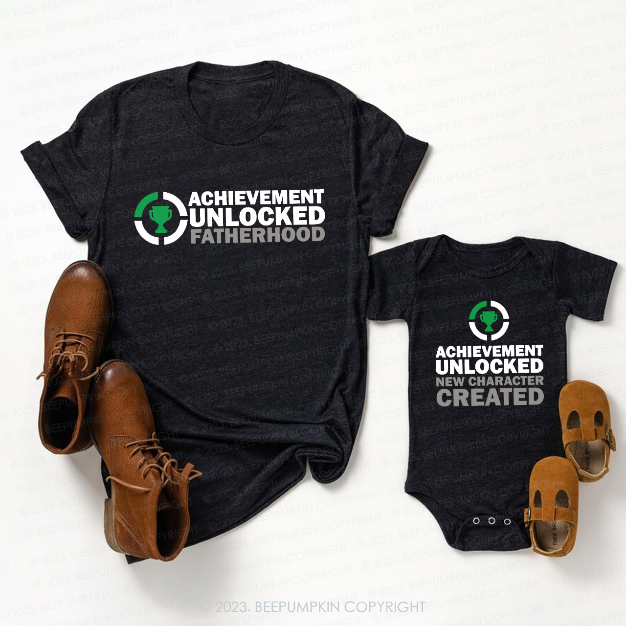 Achievement Unlocked Fatherhood Matching Dad& Me Shirts