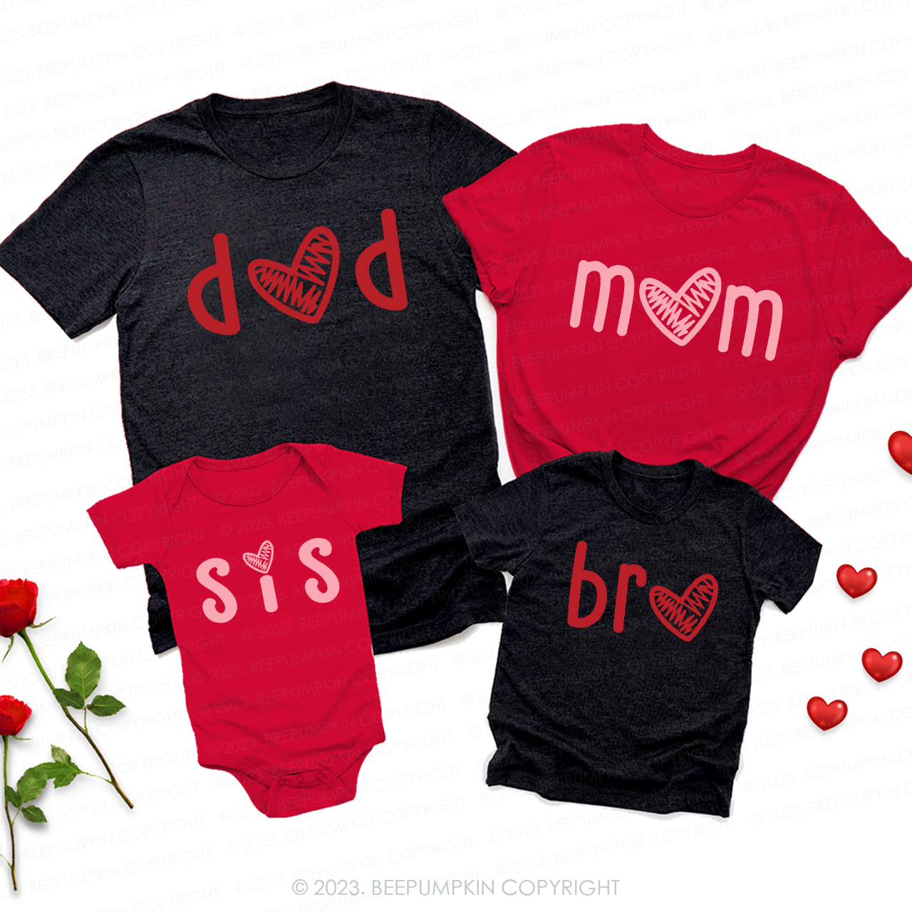 Pink and Red Heart Valentine's Family Matching Shirts