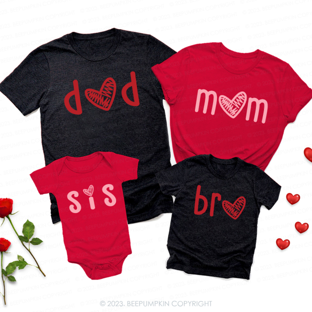 Pink and Red Heart Valentine's Family Matching Shirts