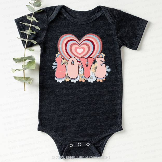 Retro Love Heart  Valentines Day  Bodysuit For Baby