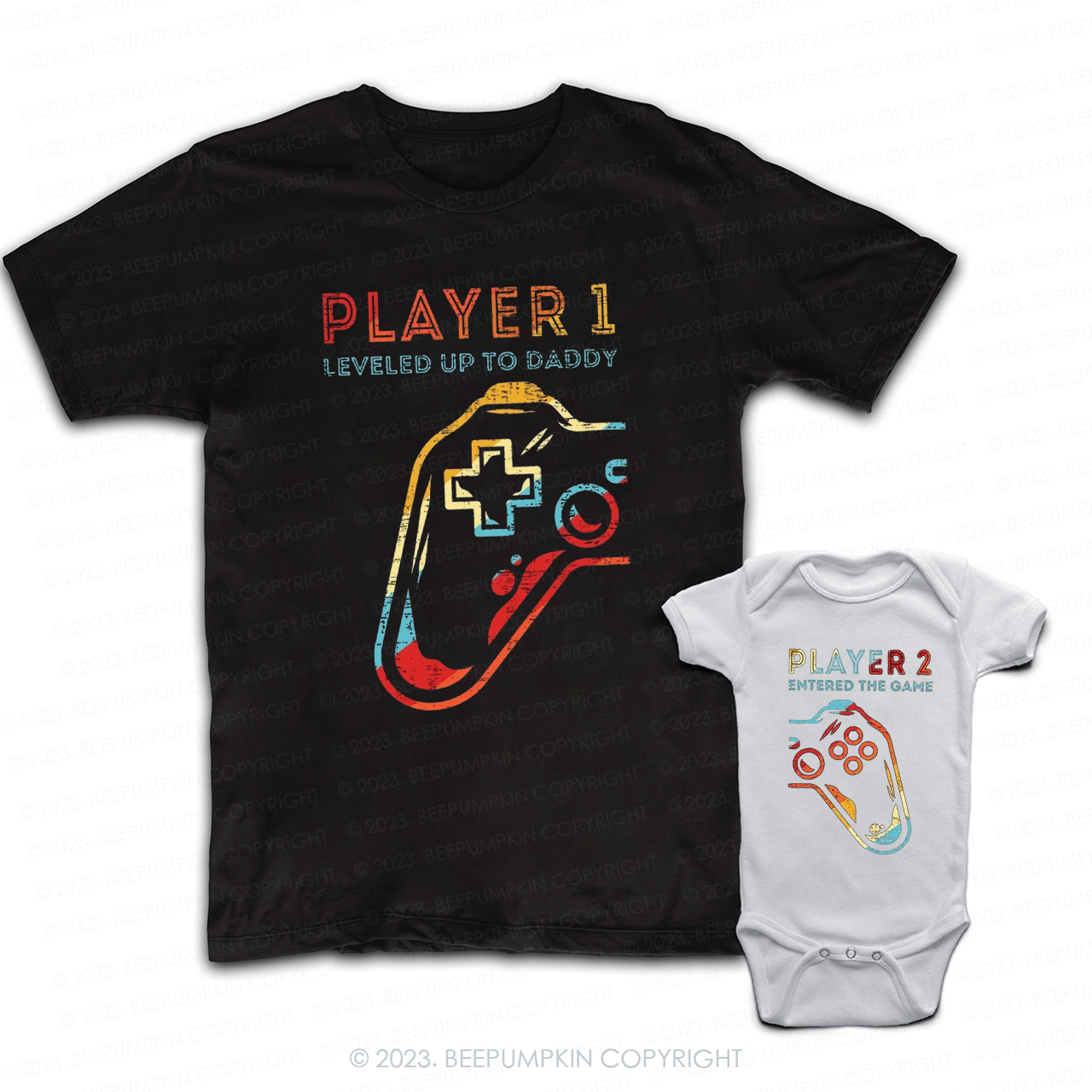 Level Up To New Daddy Player  Matching T-Shirts For Dad&Me