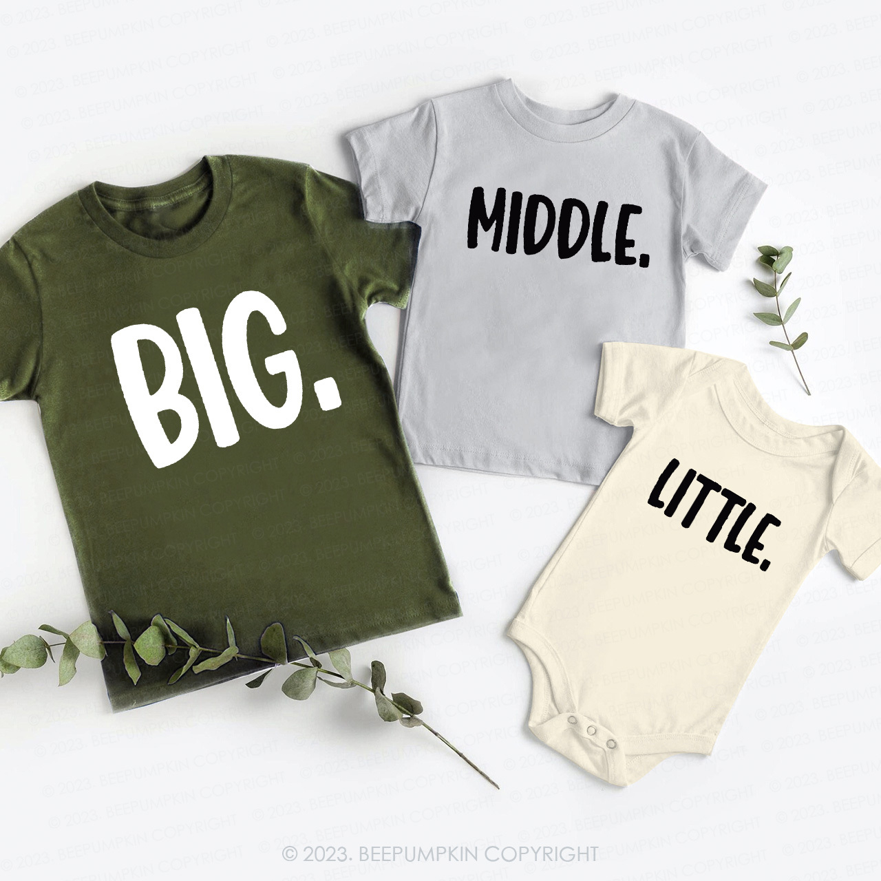 Big. Middle. Little. Matching Sibling T-Shirts