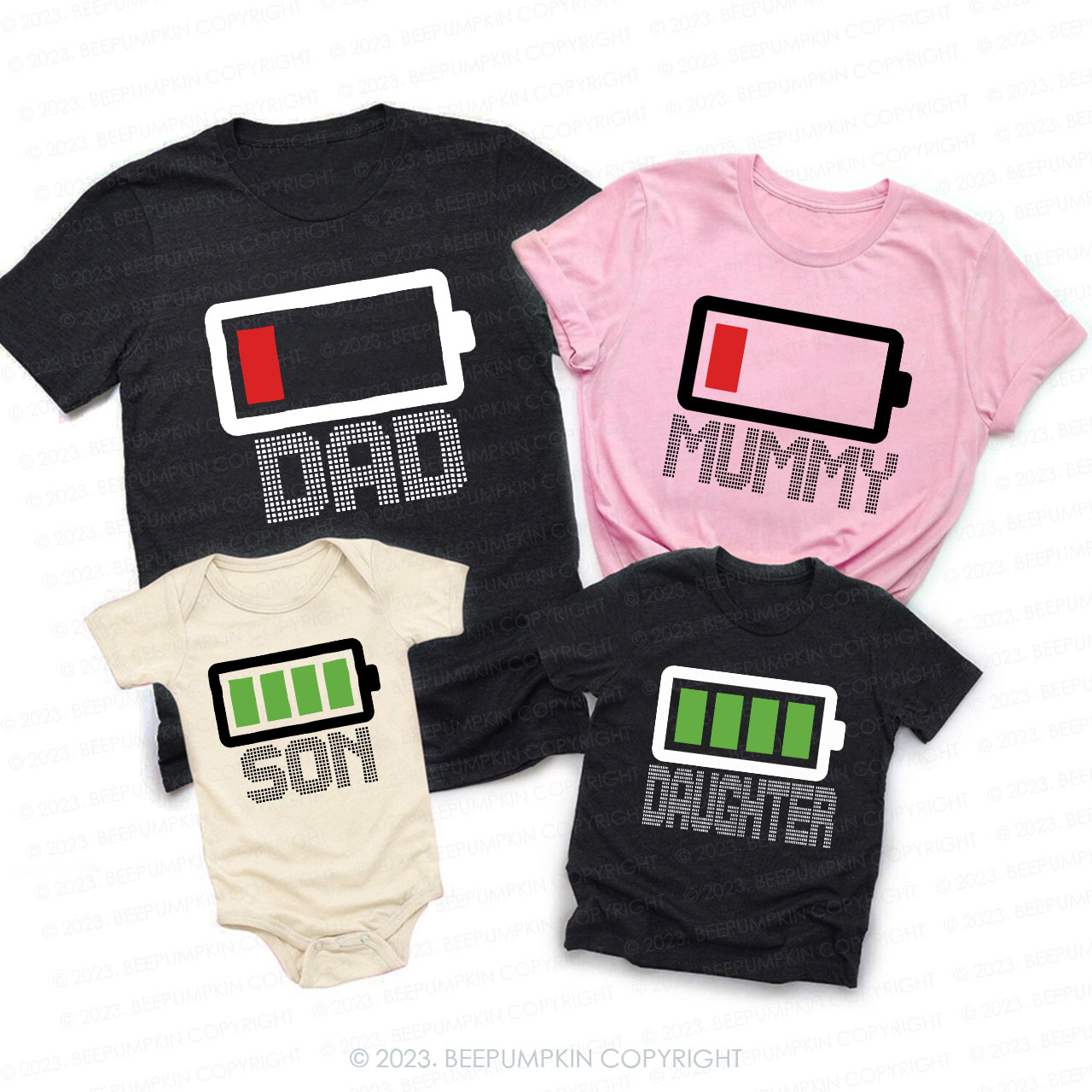Dad Low Full Battery Icon Family Matching Shirts